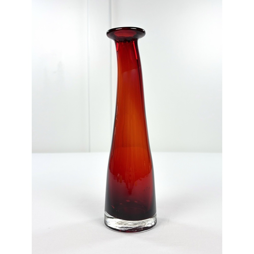 Pottery Barn Amari Saffron Red Glass 10" Bud Vase Tall Stem Centerpiece Decor